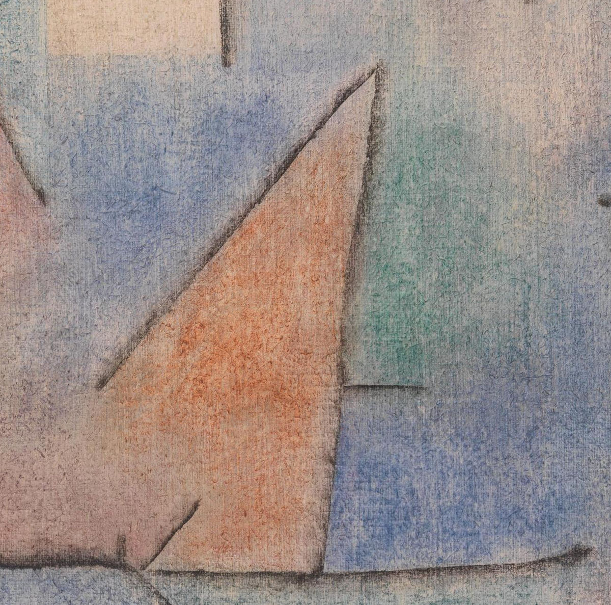 Detail 3: Orange sail and extended dark hull line in Harbour with Sailing Ships